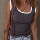 Carbon Grey Ribbed Knit Colorblock Edge U Neck Slim Fit Tank Top