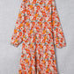 Multicolor Boho Floral Collared Long Sleeve Ruffled Dress