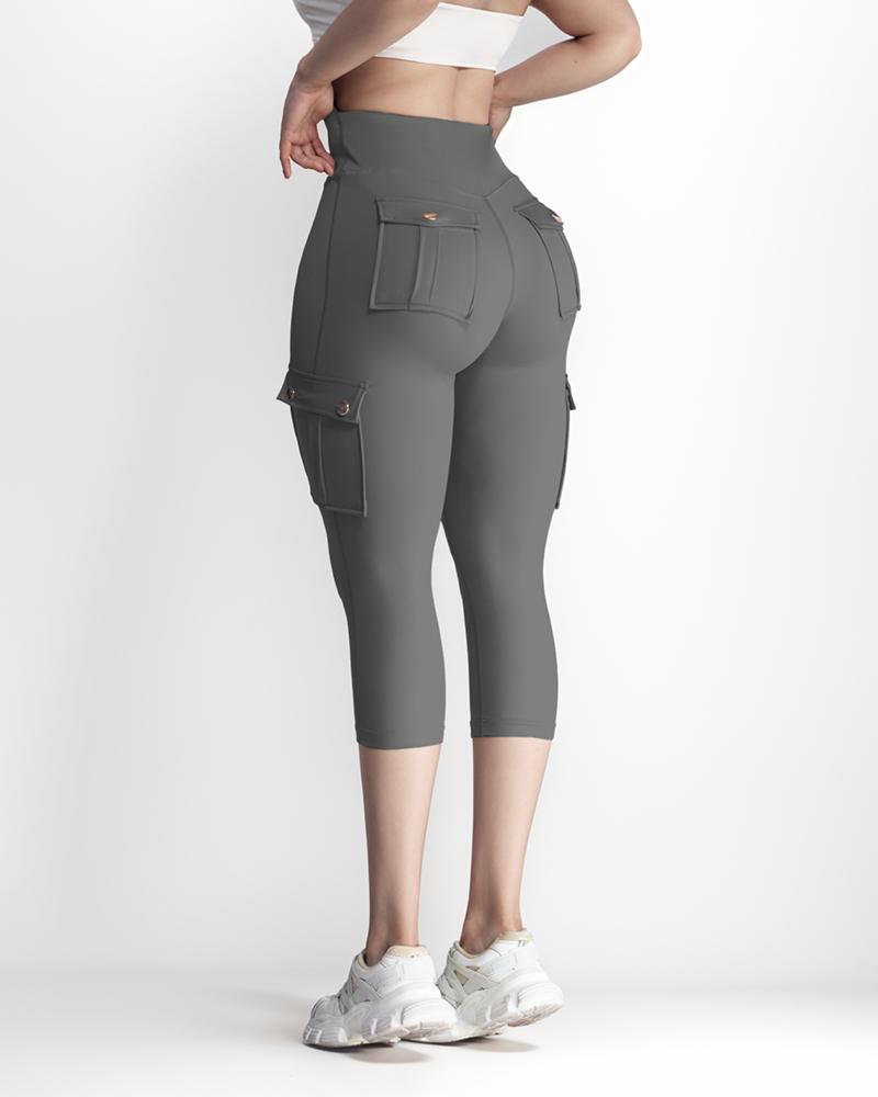 Butt Lifting Biker Capris Leggings High Waist Flap Pocket Workout Capris Gym Pants