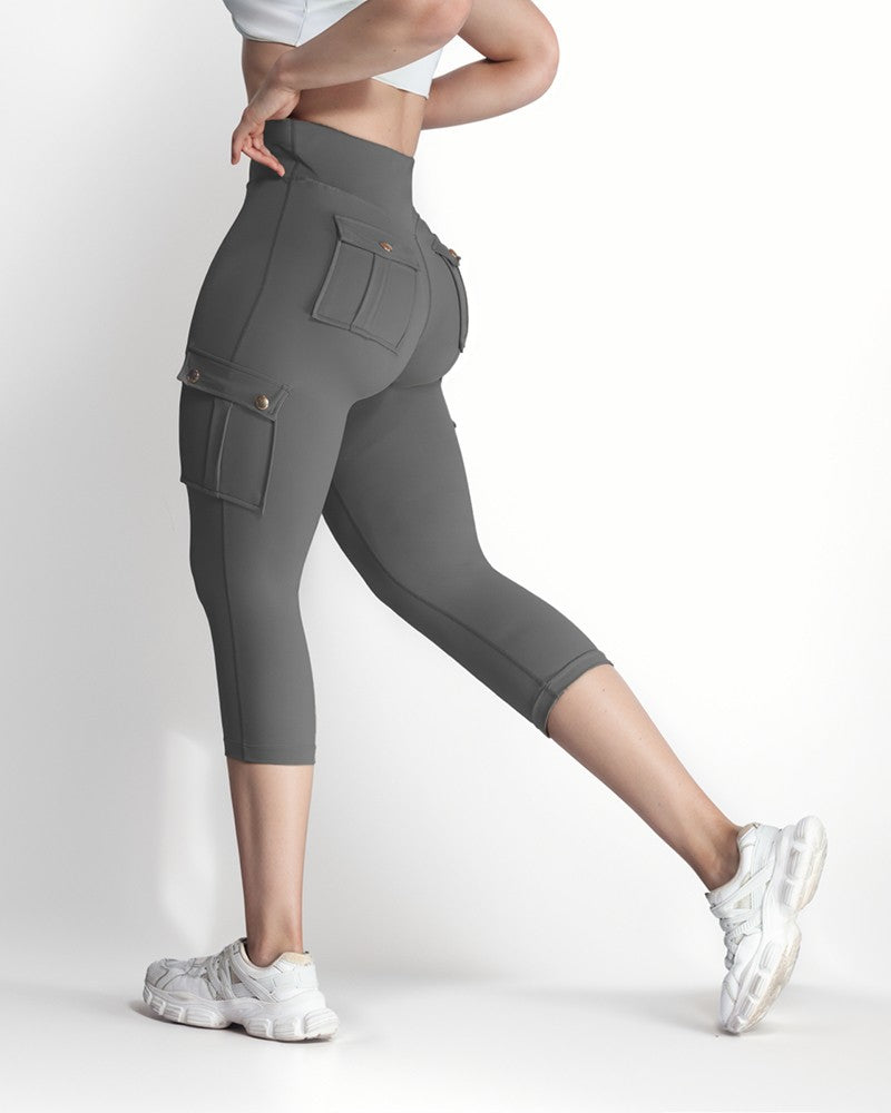 Butt Lifting Biker Capris Leggings High Waist Flap Pocket Workout Capris Gym Pants