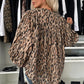 Light French Beige Oversized Leopard Print Balloon Sleeve Casual Shirt