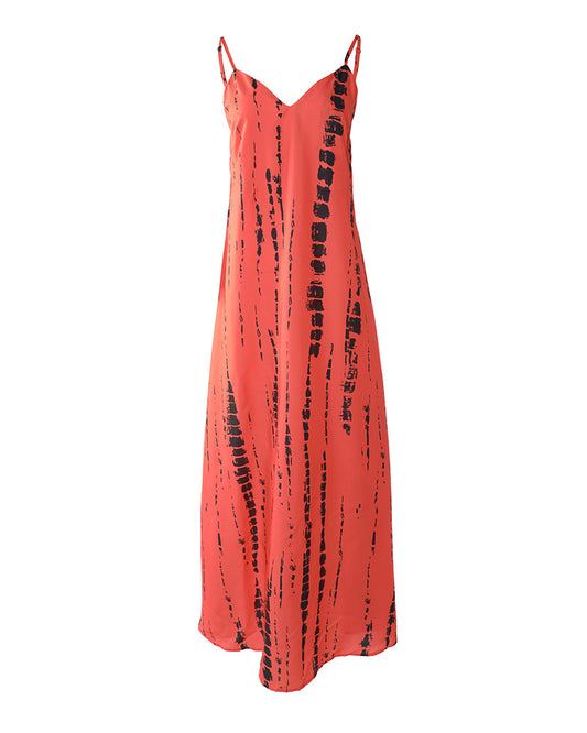 Tie Dye Print Colorblock V Neck Maxi Dress