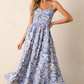 Sky Blue Floral Print Spaghetti Strap High Waist Maxi Dress