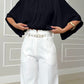 High Neck Batwing Sleeve Ruched Hollow out Back Chiffon Blouse Casual Top