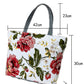 Dark Grey Flower Print Canvas Zipper Large Tote Bag