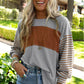 Gray Colorblock Striped Bishop Sleeve Top