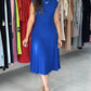 Round Neck Short Sleeve Knit Midi Dress Casual Slim Fit Comfy A Line Dress