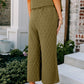 Sage Green Quilted Short Sleeve Wide Leg Pants Set