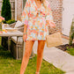 Orange Blooming Floral Print Front Tie Romper