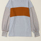 Gray Colorblock Striped Bishop Sleeve Top
