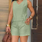 2 Pieces Outfit V Neck Sleeveless Tank Top and Casual Pockets Design Shorts Set
