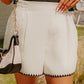 White Waffle Texture Contrast Ricrac Hemline Casual Shorts