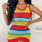 Striped Colorblock Sleeveless Crochet Mini Dress