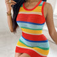 Rainbow Stripe Print Crochet Knit Halter Tank & Skirt Set