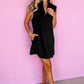 Black Solid Color Collared Slit Neck Sleeveless Mini Dress