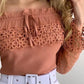 Off Shoulder Guipure Lace Frill Hem Drawstring Top