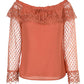 Off Shoulder Guipure Lace Frill Hem Drawstring Top