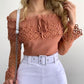 Off Shoulder Guipure Lace Frill Hem Drawstring Top