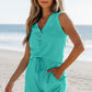 Mint Green Ribbed Button V Neck Tank Top and Shorts Set