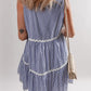 Blue Stripe Sleeveless Notched V Neck Contrast Ric Rac Mini Dress
