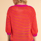 Rose Stripe 3/4 Puff Sleeve Drop Shoulder Sweater