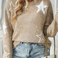 Khaki Star Pattern Drop Shoulder Plus Size Sweater