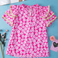 Pink Floral Contrast Ric Rac Layered Ruffle Sleeve Blouse