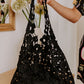 Black Flower Crochet Hollow Out Large Tote Bag