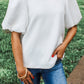 White Solid Textured O Neck Puff Sleeve Blouse