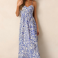 Sky Blue Floral Print Spaghetti Strap High Waist Maxi Dress