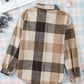 Khaki Plaid Color Block Buttoned Long Sleeve Jacket with Pocket