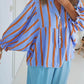 Sky Blue Stripe Crinckled Ruffled Sleeve Button up Loose Shirt