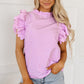 Bright Pink Solid Color Scalloped Ruffle Sleeve Top