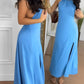 Halter Sleeveless Backless Maxi Dress Casual Shirred Back Side Slit Vacation Dress