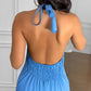 Halter Sleeveless Backless Maxi Dress Casual Shirred Slit Vacation Dress