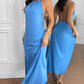 Halter Sleeveless Backless Maxi Dress Casual Shirred Slit Vacation Dress