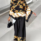 2 Pieces Outfit Baroque Print Batwing Sleeve Loose Top and Casual Elastic Waist Straight Leg Pants Set