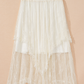 Beige Lace Cascading Tiered High Waist Maxi Skirt