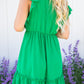 Bright Green Split V Neck Elastic Waist Ruffled Dress