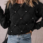 Black Pearl Embellished Rhombus Pattern Sweater