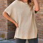 Round Neck Short Sleeve Slit Sweater Casual Loose Fit Top