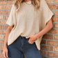Round Neck Short Sleeve Slit Sweater Casual Loose Fit Top