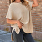 Round Neck Short Sleeve Slit Sweater Casual Loose Fit Top
