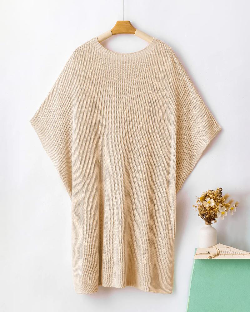 Round Neck Short Sleeve Slit Sweater Casual Loose Fit Top