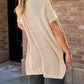 Round Neck Short Sleeve Slit Sweater Casual Loose Fit Top
