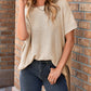 Round Neck Short Sleeve Slit Sweater Casual Loose Fit Top