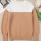 Straw Yellow Colorblock Ribbed Trim Round Neck Sweater