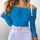 Off Shoulder Guipure Lace Frill Hem Drawstring Top