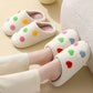 White Colorful Heart Shape Slip On Plush Winter Slippers
