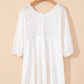White Eyelet Patchwork High Low Hem V Neck Oversized Top